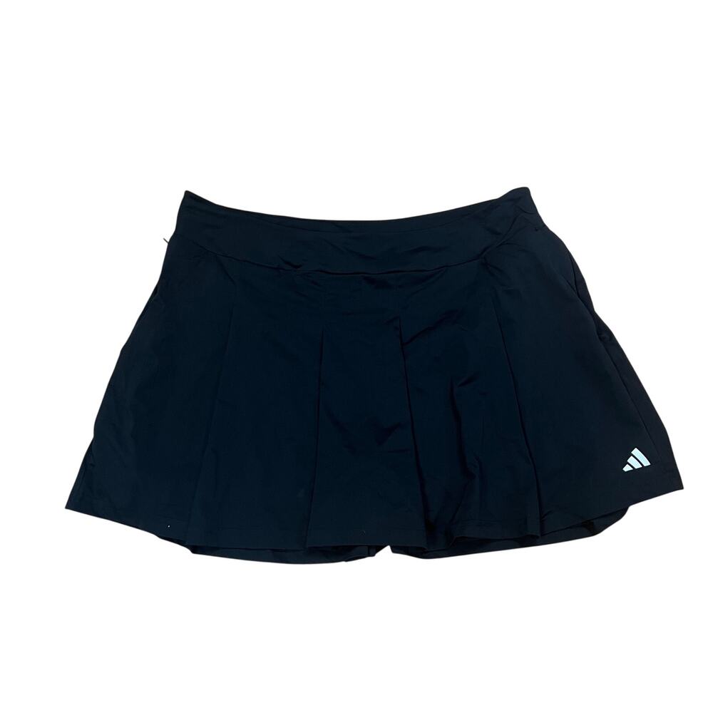 Adidas Skort Skirt Lined With Shorts Solid Black Pleated Tennis Zip Pockets XL